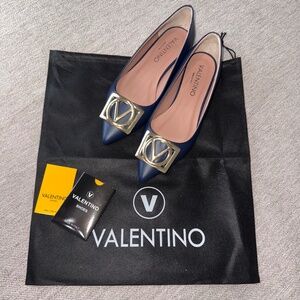 Valentino Flora Logo Leather Flats
